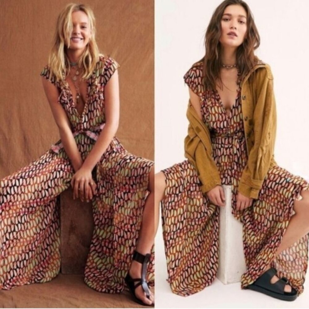 Free People One Sahara Jumpsuit Boho Festival Coachella Flowy Multicolor XS